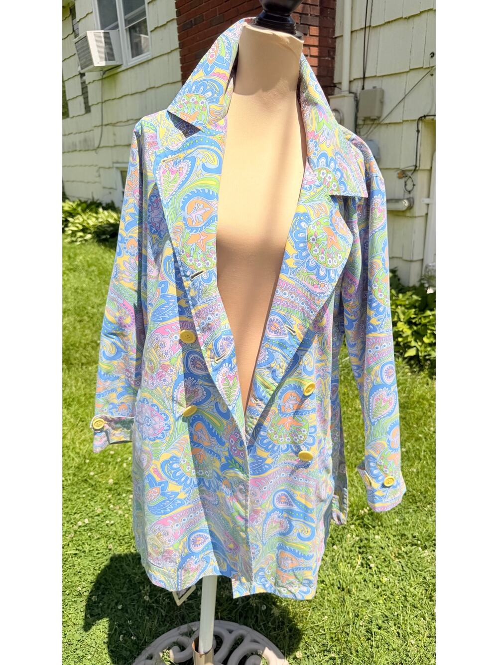 Pastel Paisley Lightweight jacket Trench Coat / Duster Jacket waist tie